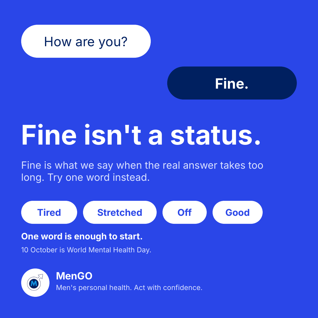 Chat bubbles reading How are you and Fine, with the line Fine isn't a status