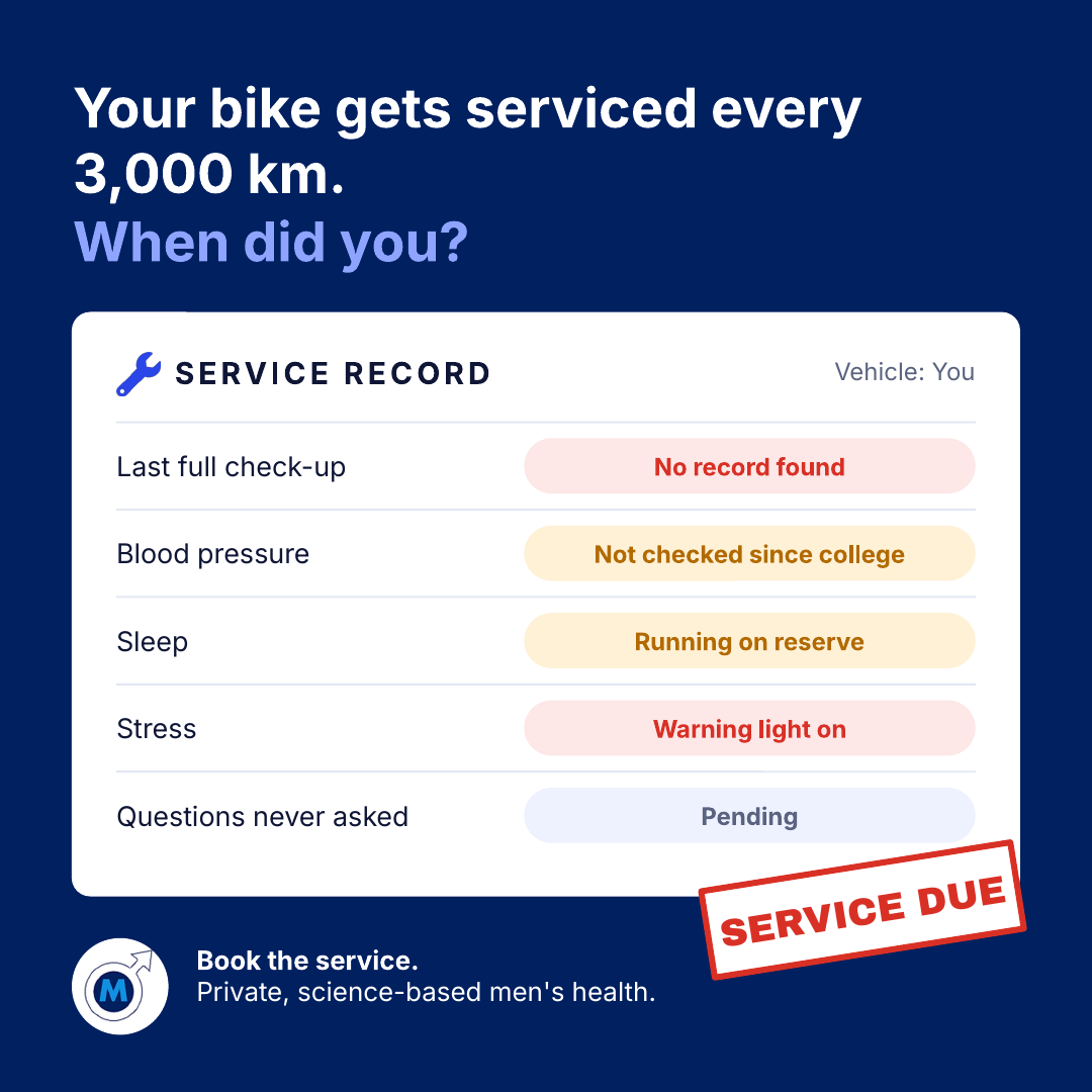 A vehicle-style service record for a man, with a service due stamp